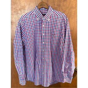 Vineyard Vines Men's Blue Red Gingham Slim Fit Tucker Shirt 100% Cotton Office